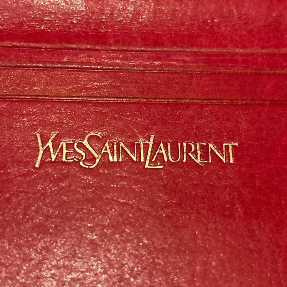 Vintage YSL Bifold Long Wallet Red Leather Gold Accent Sleek Iconic Bold Luxury